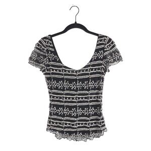 Vintage Nathalie Garçon Black Cream Lace Short‎ Sleeve Top Small Y2K Parisian